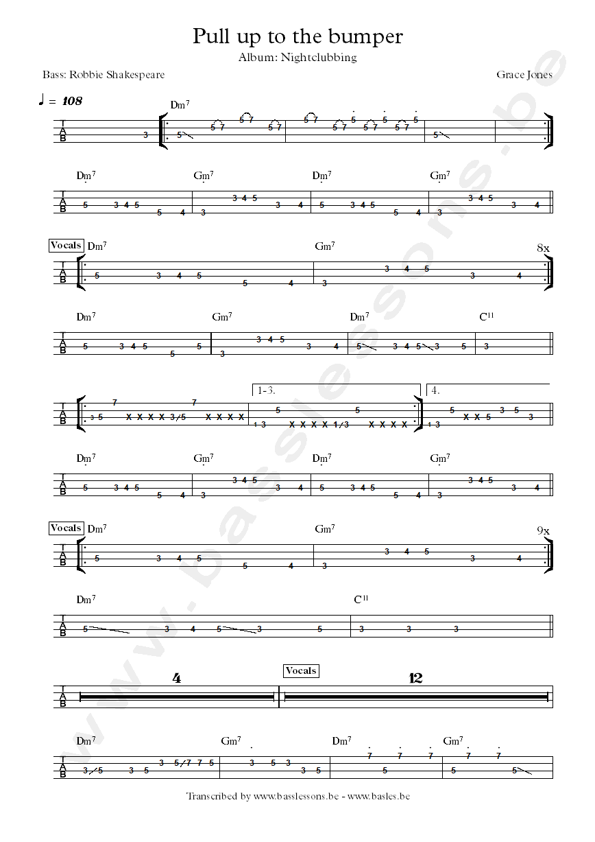 grace jones pull up to the bumper bass tab