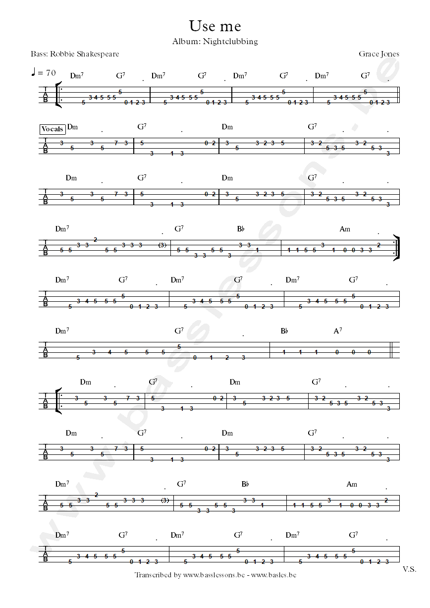 grace jones use me robbie shakespeare bass tab