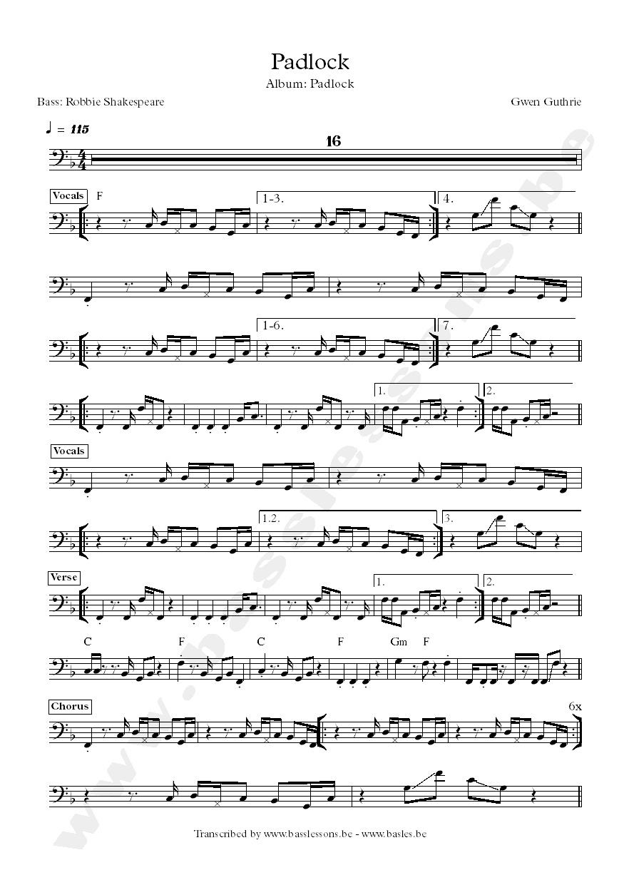 Gwen guthrie padlock robbie shakespeare transcription