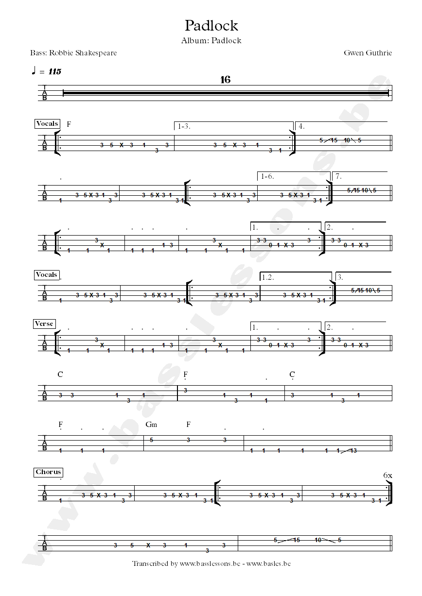 Gwen guthrie padlock robbie shakespeare tab