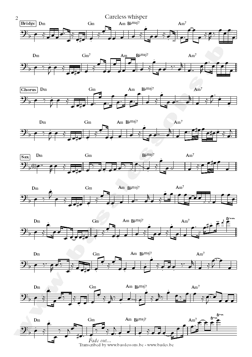 George Michael careless whisper bass transcription deel 2