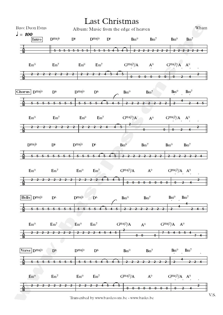 Wham last christmas bass tab deon estus