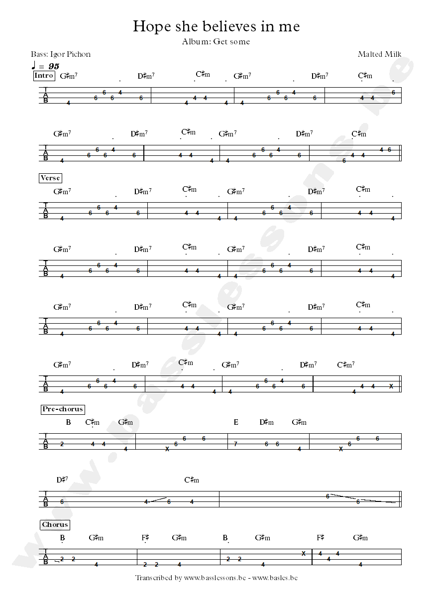 Malted milk hope she believes in me bass tab