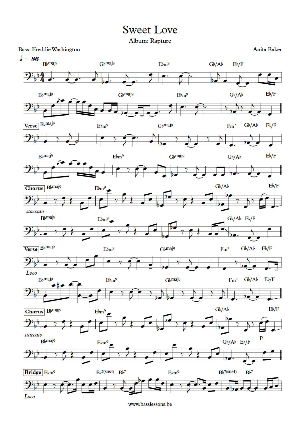 Anita Baker sweet love freddie washington bass transcription