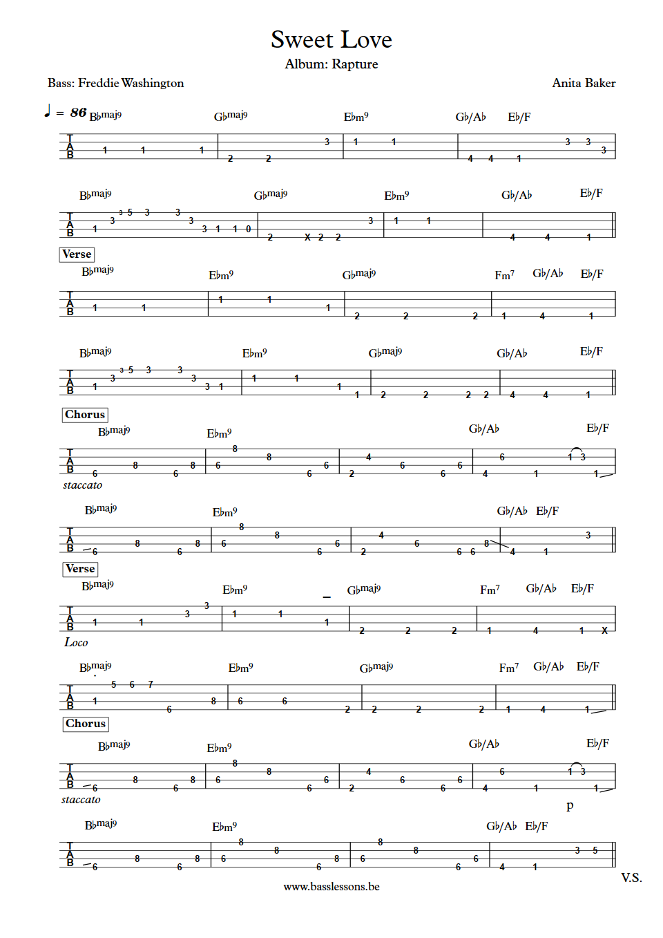 Anita Baker sweet love freddie washington bass tab