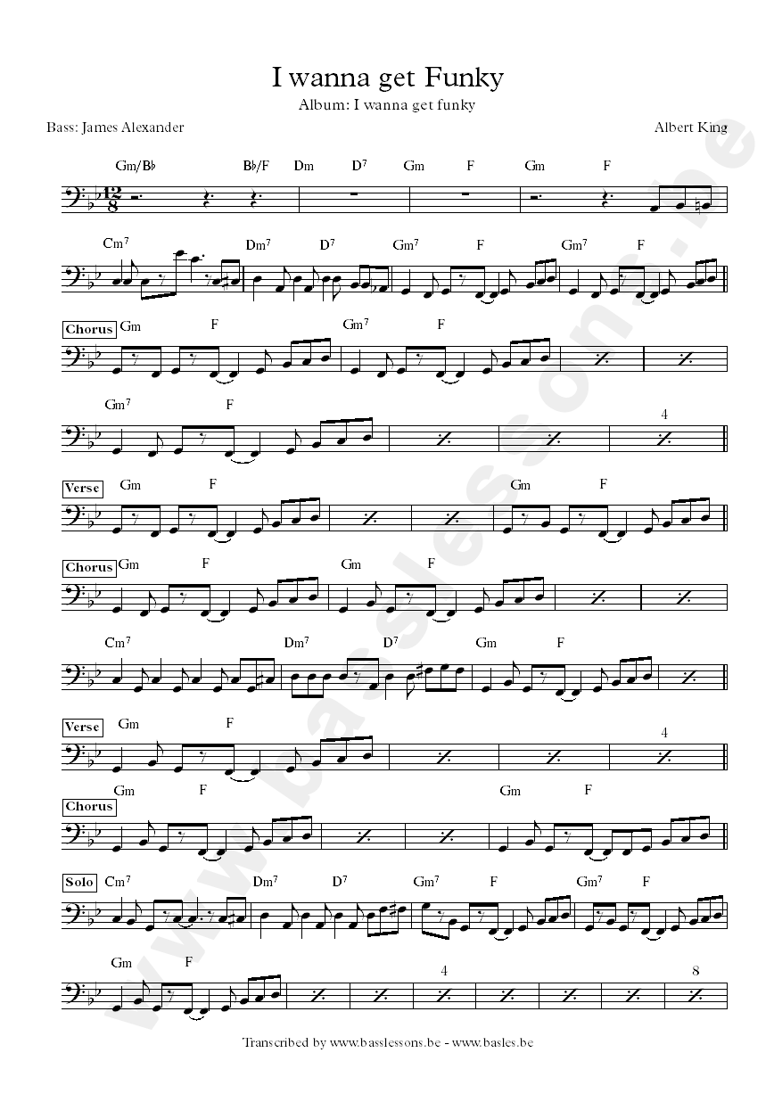 I wanna get funky bass transcription