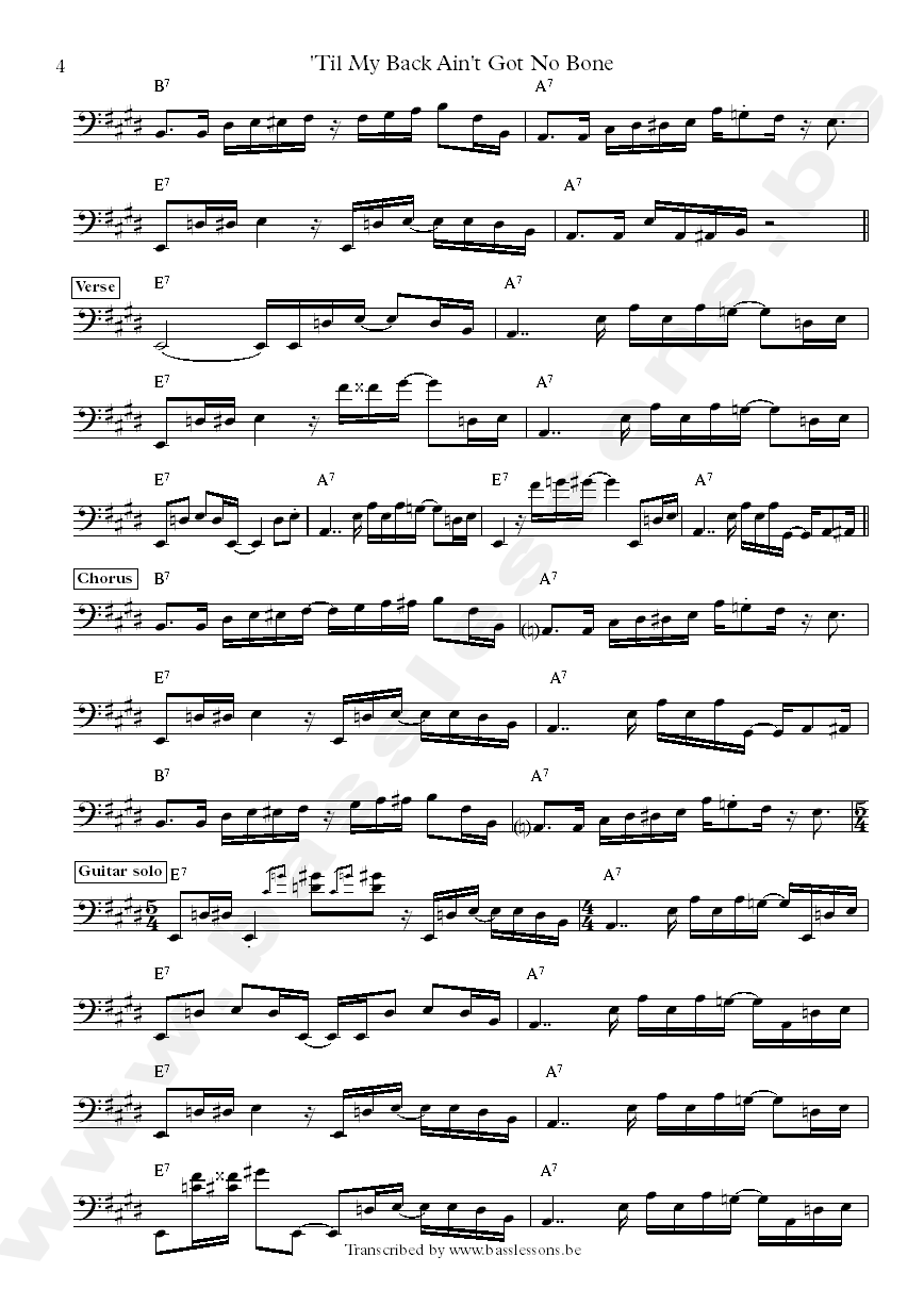 Albert king til my back ain't got no bone bass transcription part 4