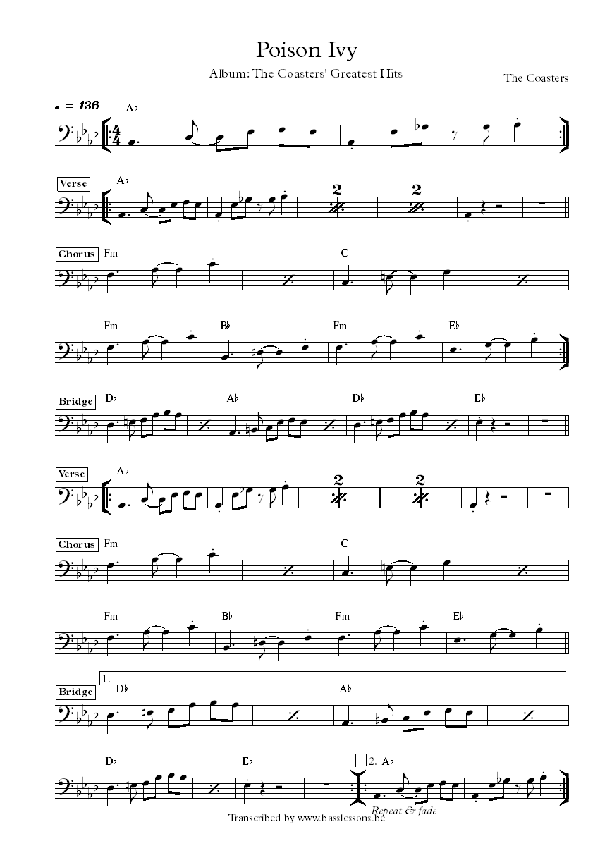 The coasters poison ivy bass transcription