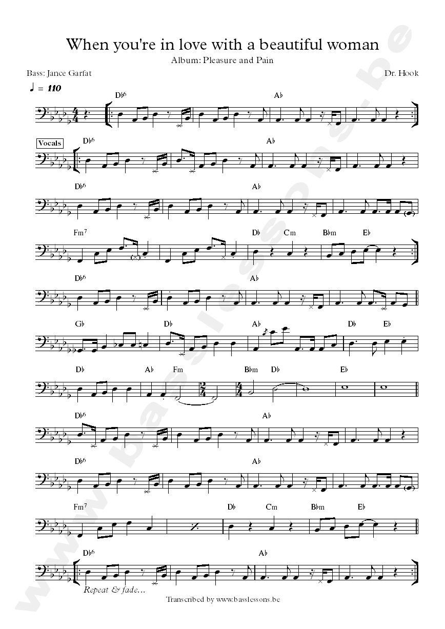 Dr hook when your in love bass transcription
