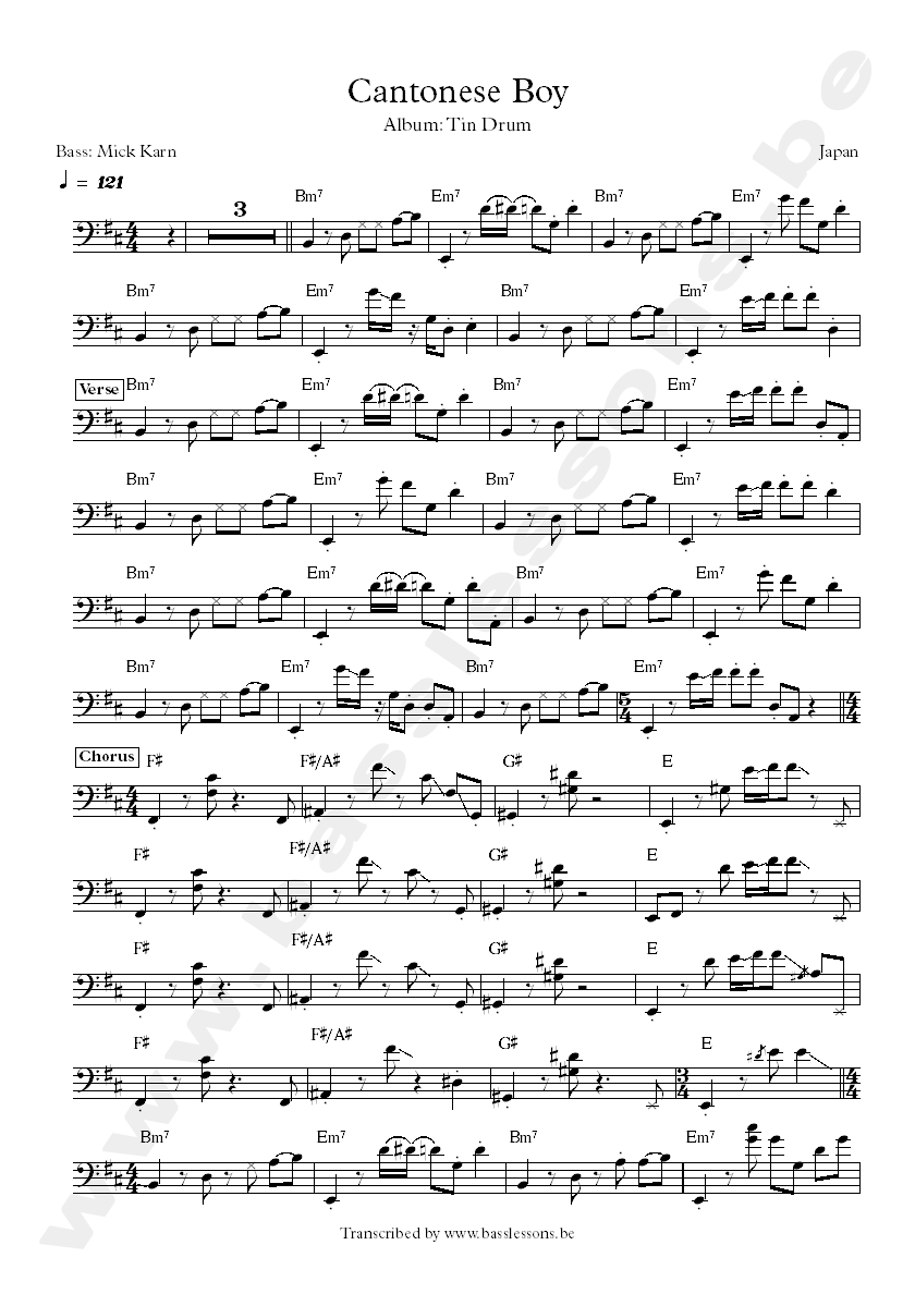 Japan cantonese boy mick karn bass transcription