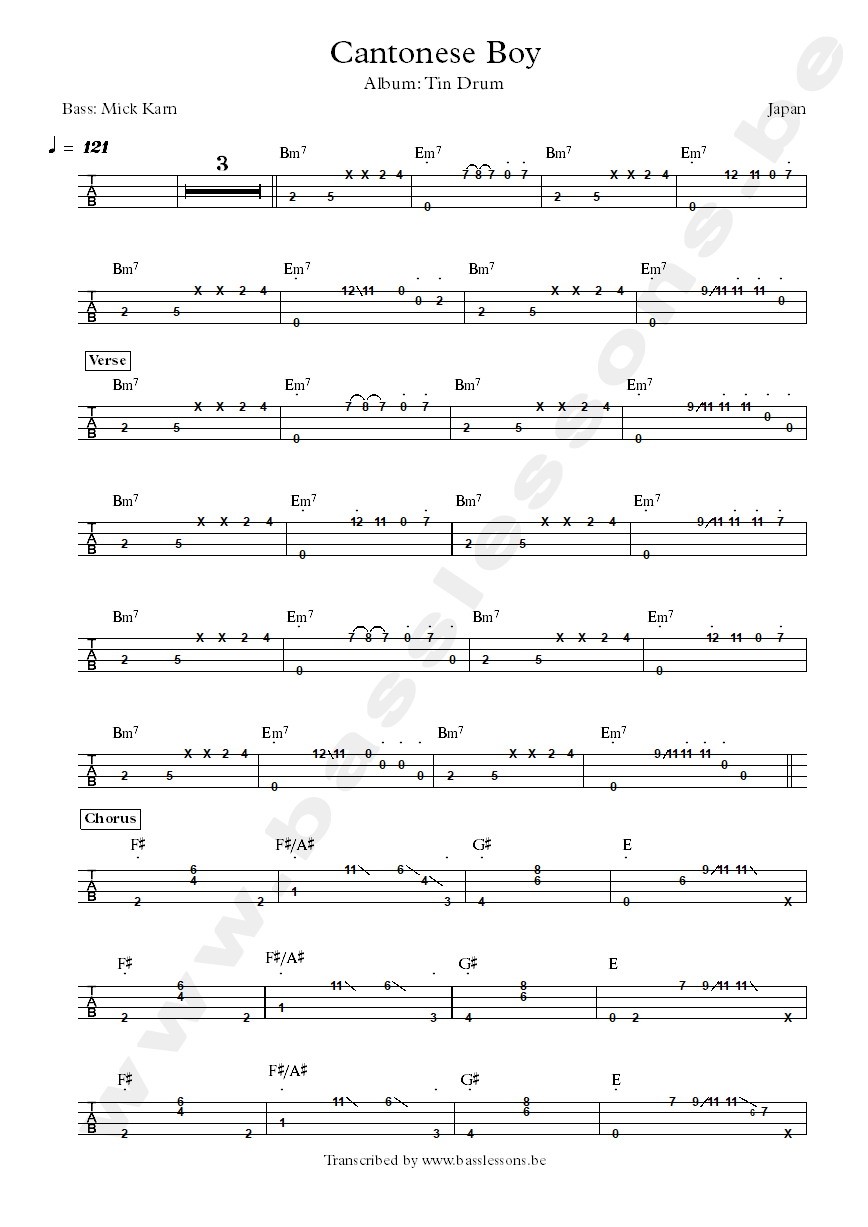 Japan cantonese boy mick karn bass tab