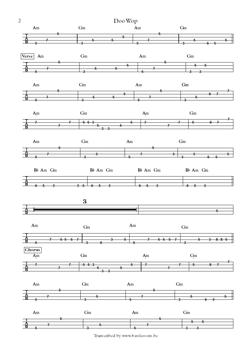 Doo wop lauryn hill bass tab part 2