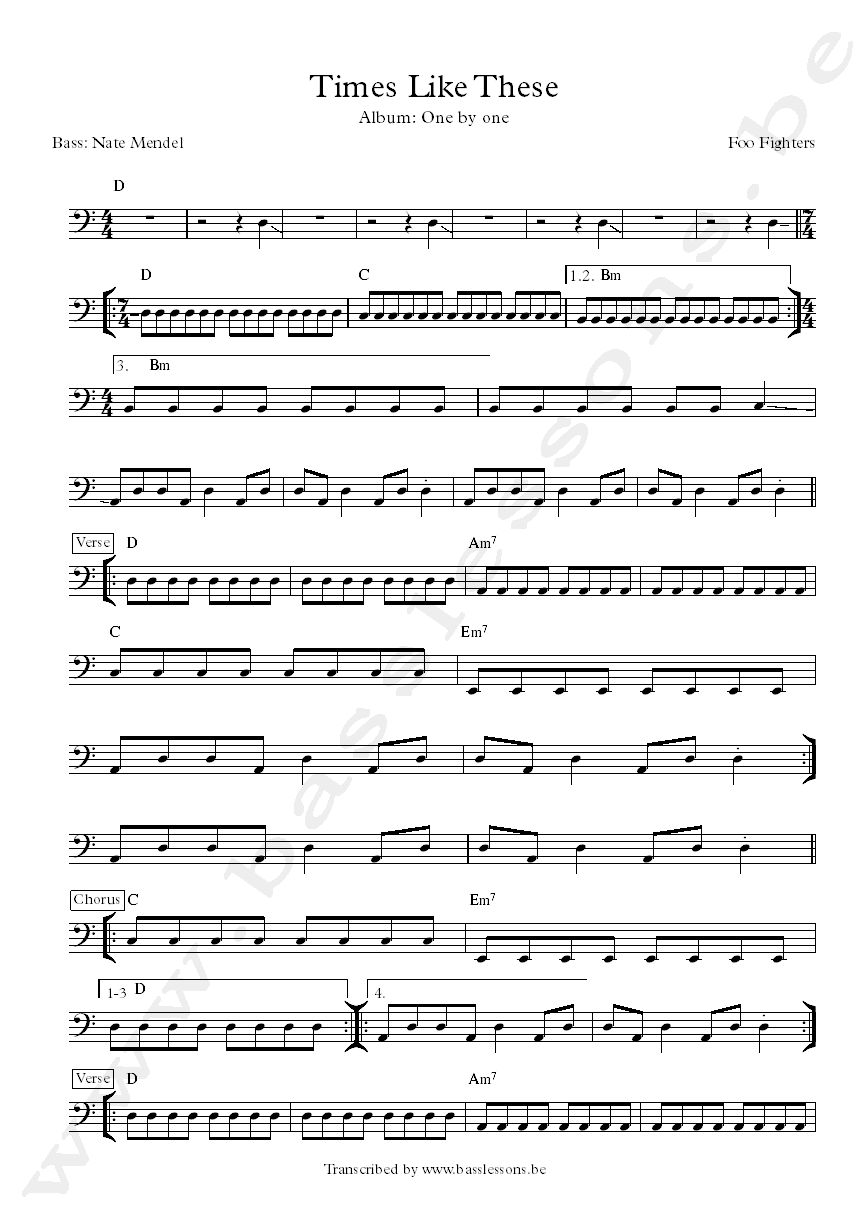 foo fighters nate mendel bass transcription time like these