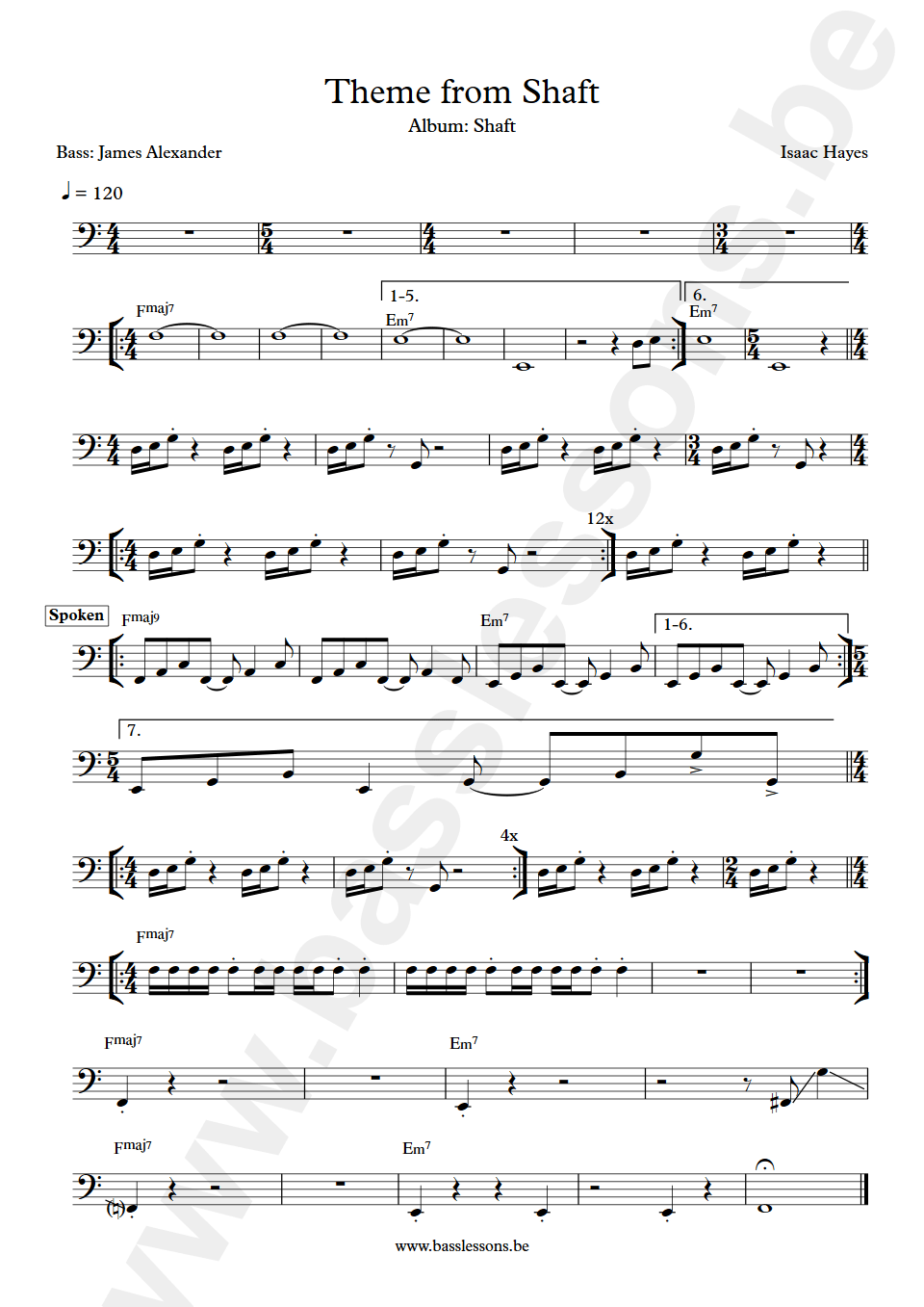 Theme from shaft James Alexander bass transcription