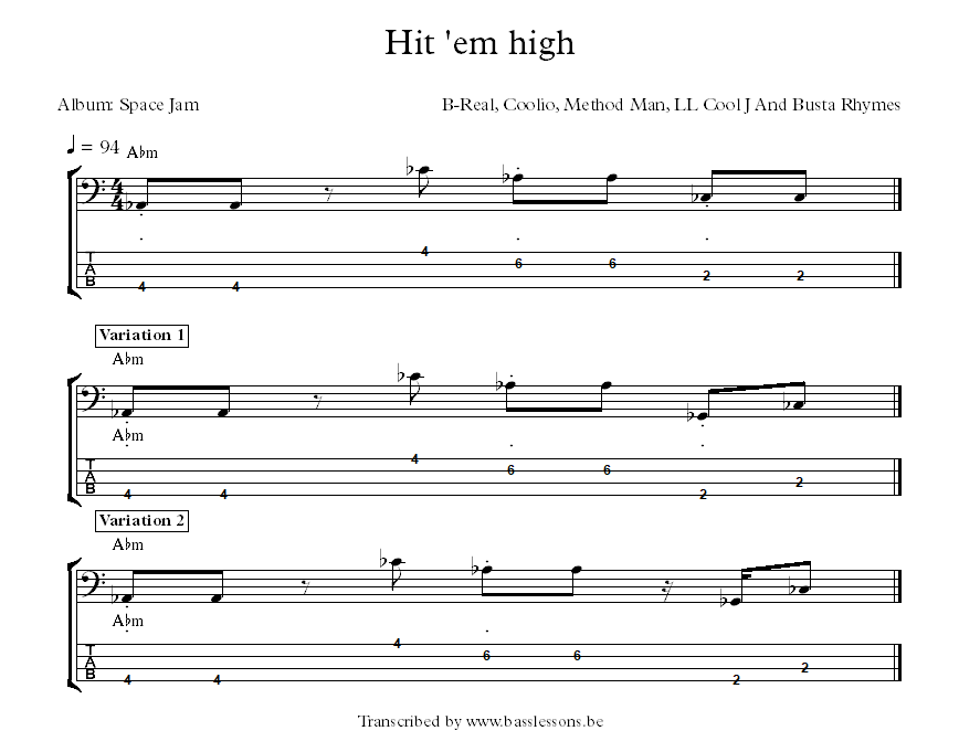 space jam hit em high bass transcription