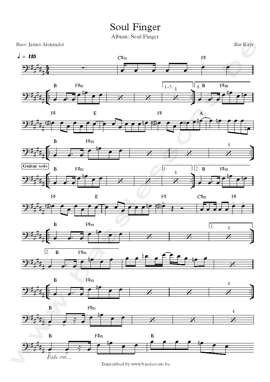 Bar kays soul finger bass transcription