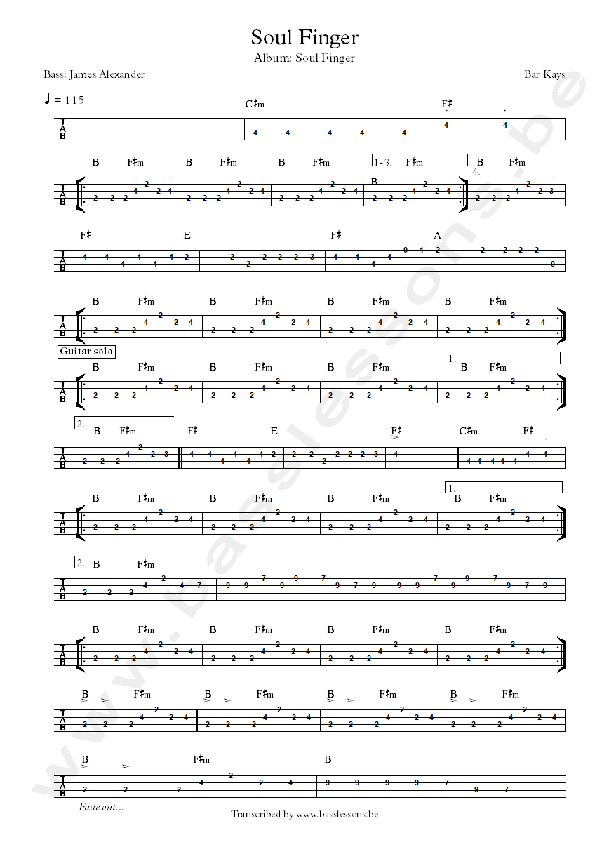Bar kays soul finger bass tab