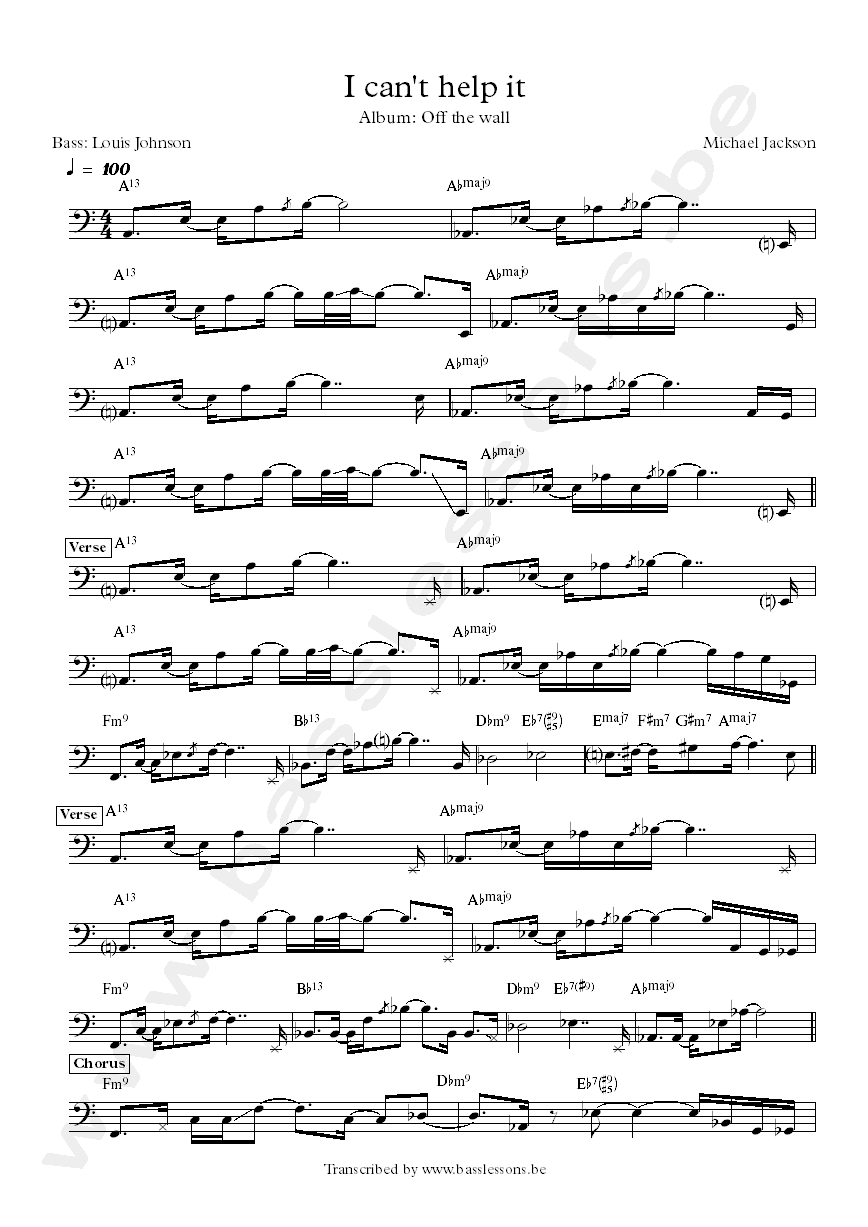 Michael Jackson I can't help it bass transcription louis johnson