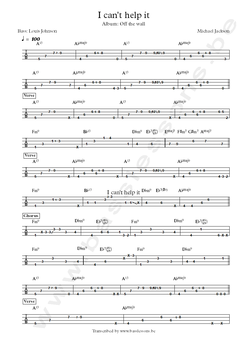 Michael Jackson I can't help it bass tab louis johnson