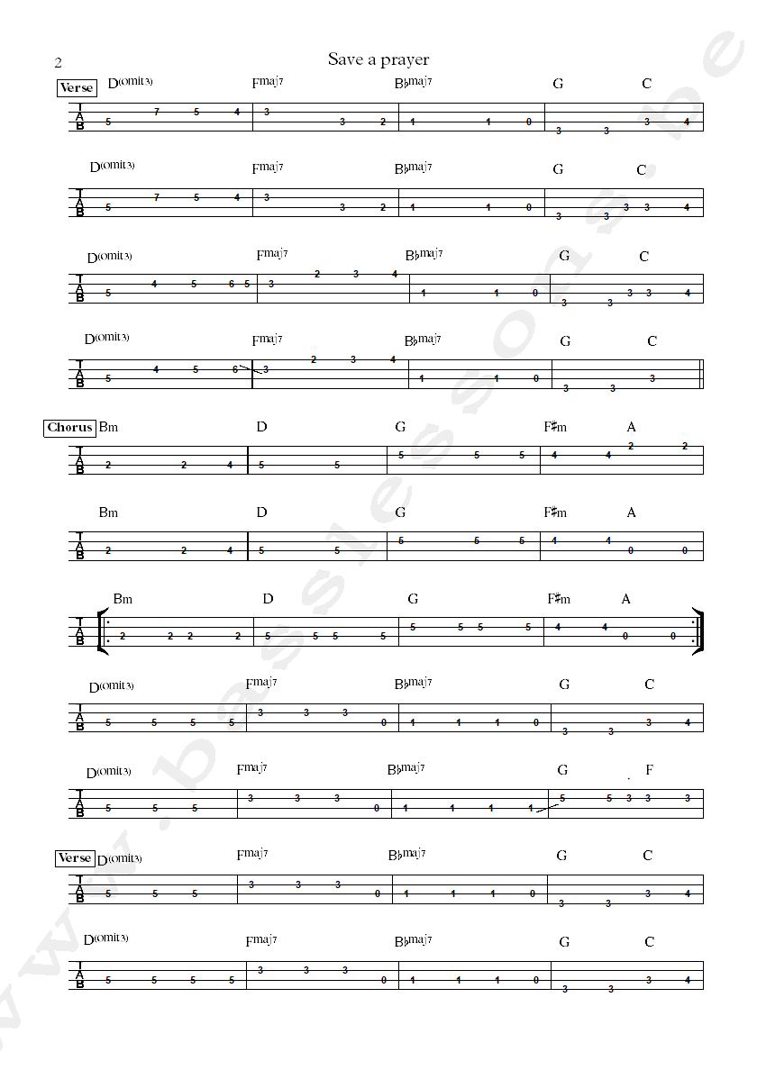 Duran duran save a prayer john taylor bass tab part 2