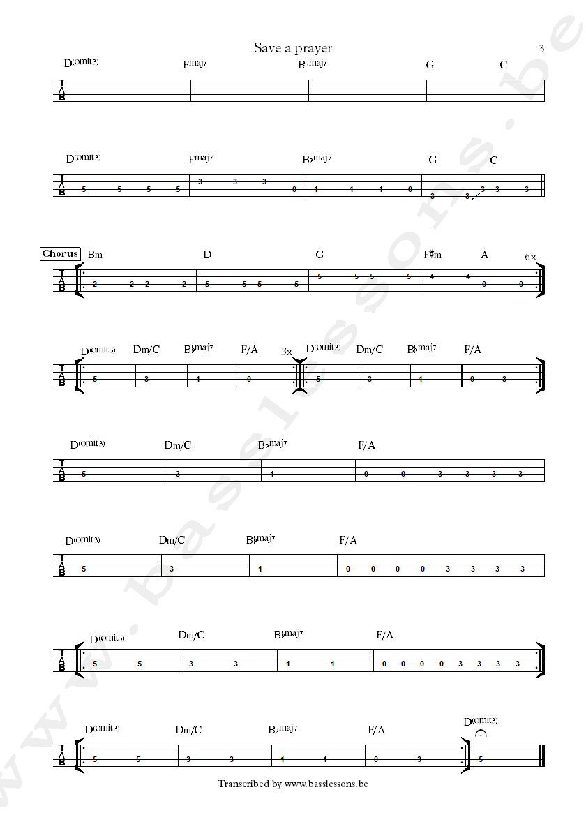 Duran duran save a prayer john taylor bass tab part 3