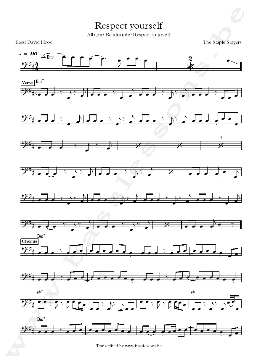 staple singers respect yourself david hood bass transcription