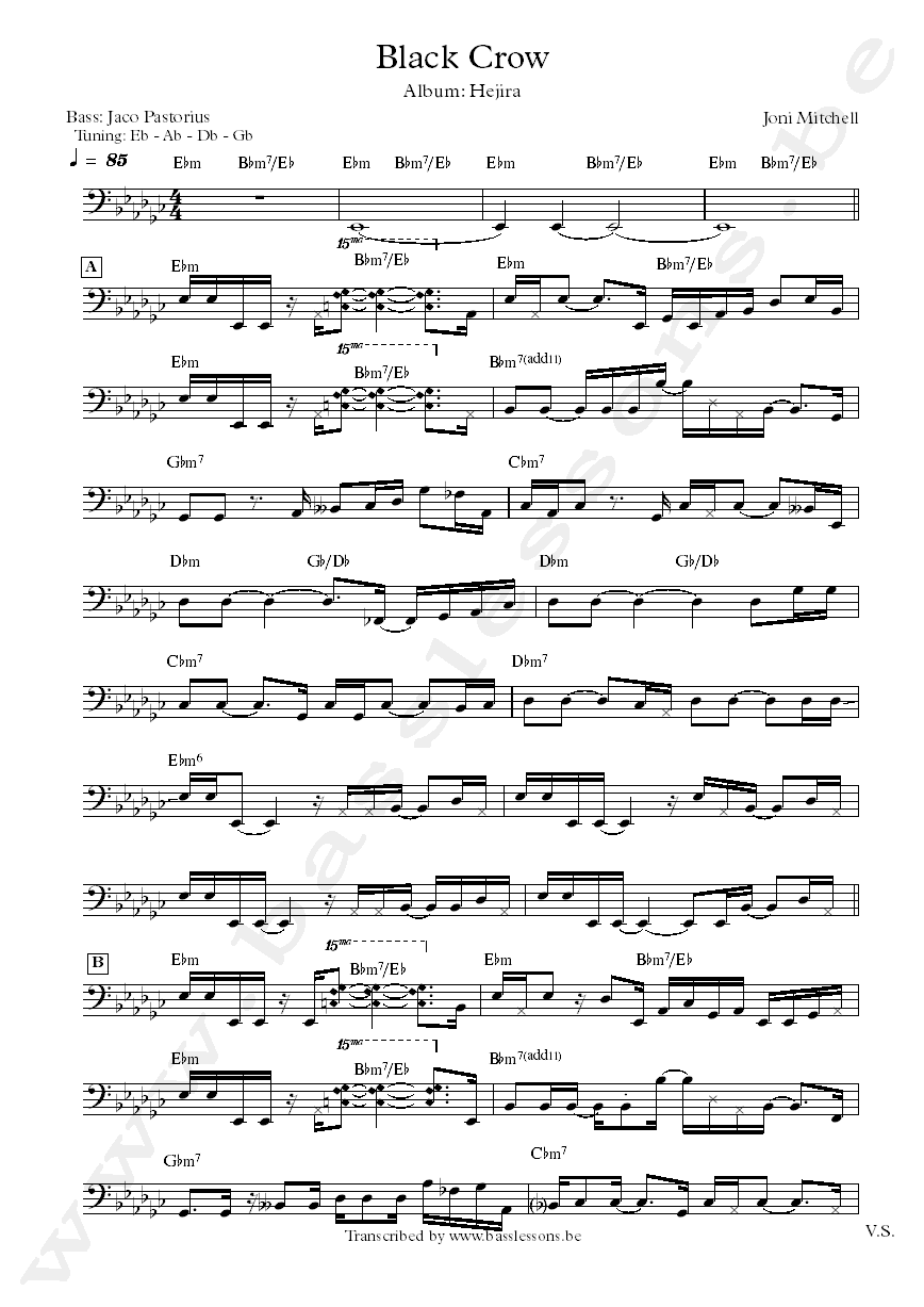 Joni mitchell black crow jaco pastorius bass transcription