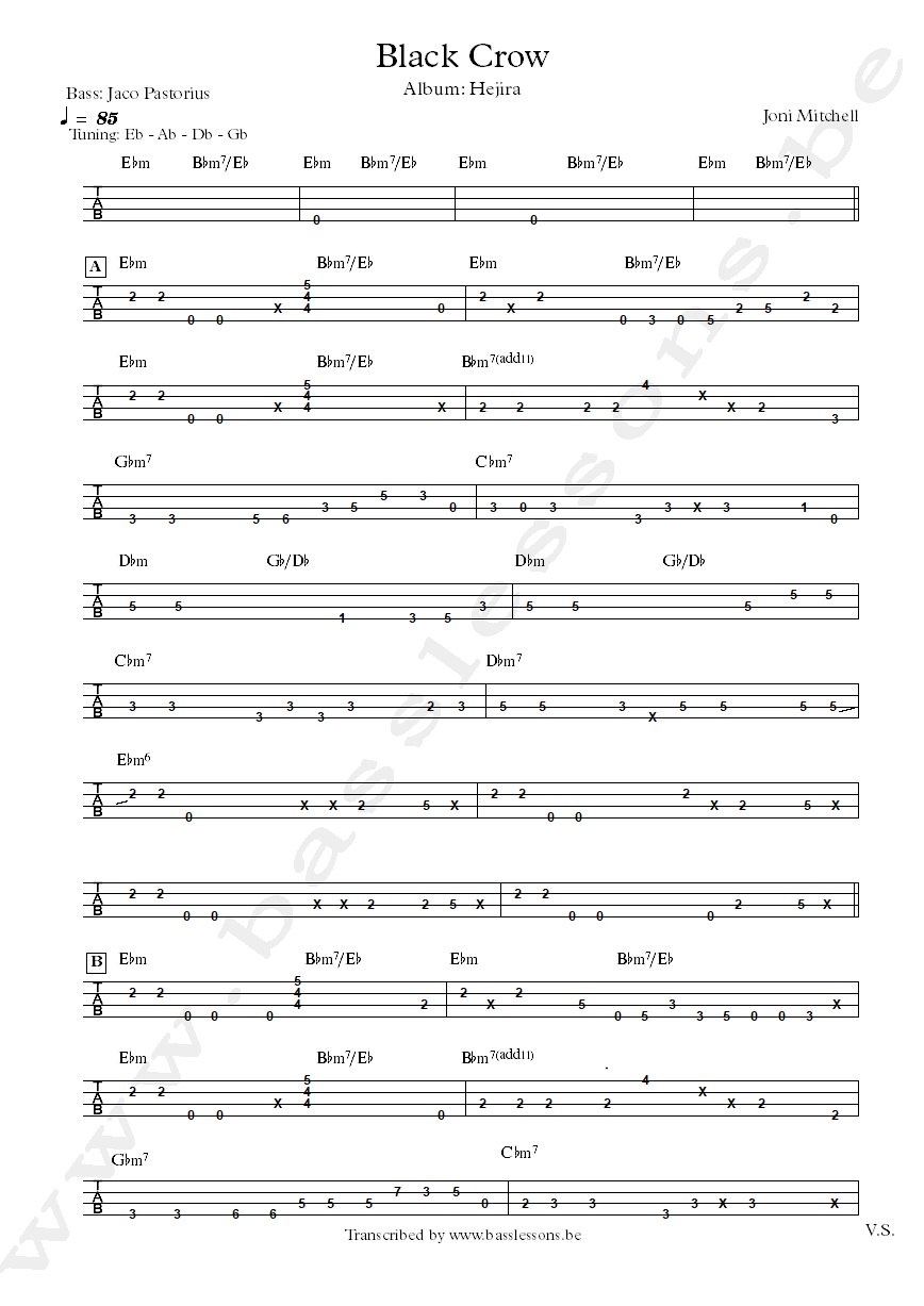 Joni mitchell black crow jaco pastorius bass tab