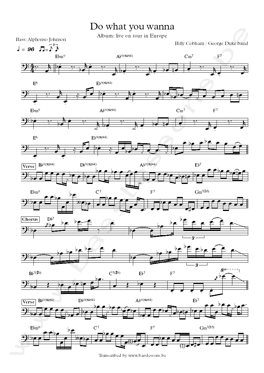billy cobham  george duke Alphonso Johnson bass transcription