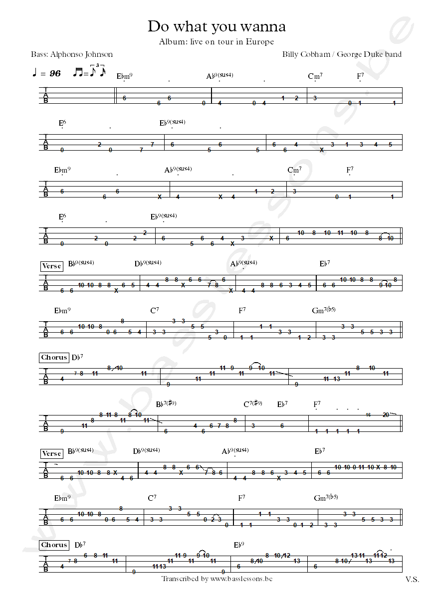 billy cobham  george duke Do what cha wanna bass tab