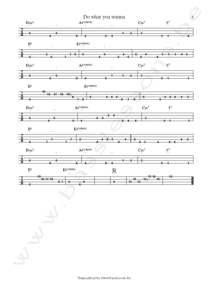 billy cobham  george duke Do what cha wanna bass tab part 3