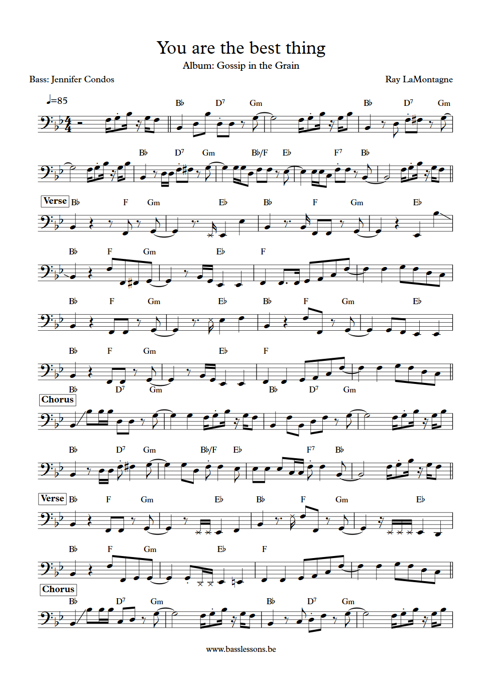 Ray LaMontagne you are the best thing Jennifer Condos bass transcription