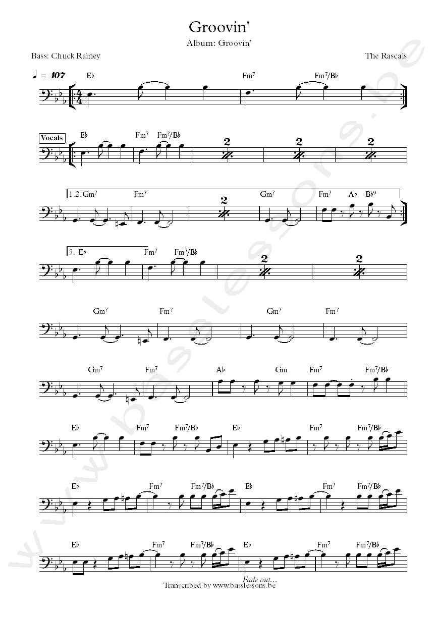 The rascals grrovin bass transcription