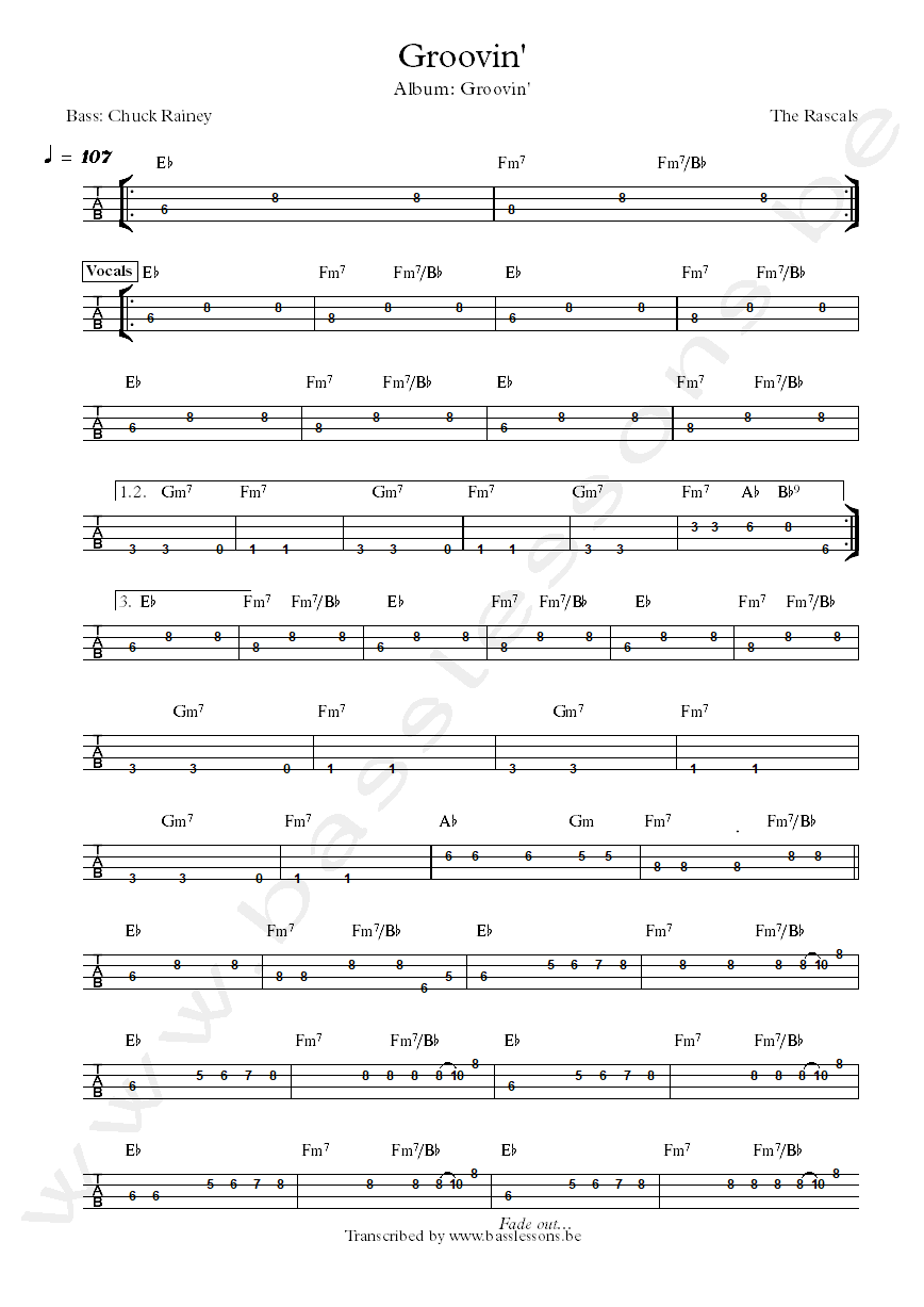 The rascals grrovin bass tab