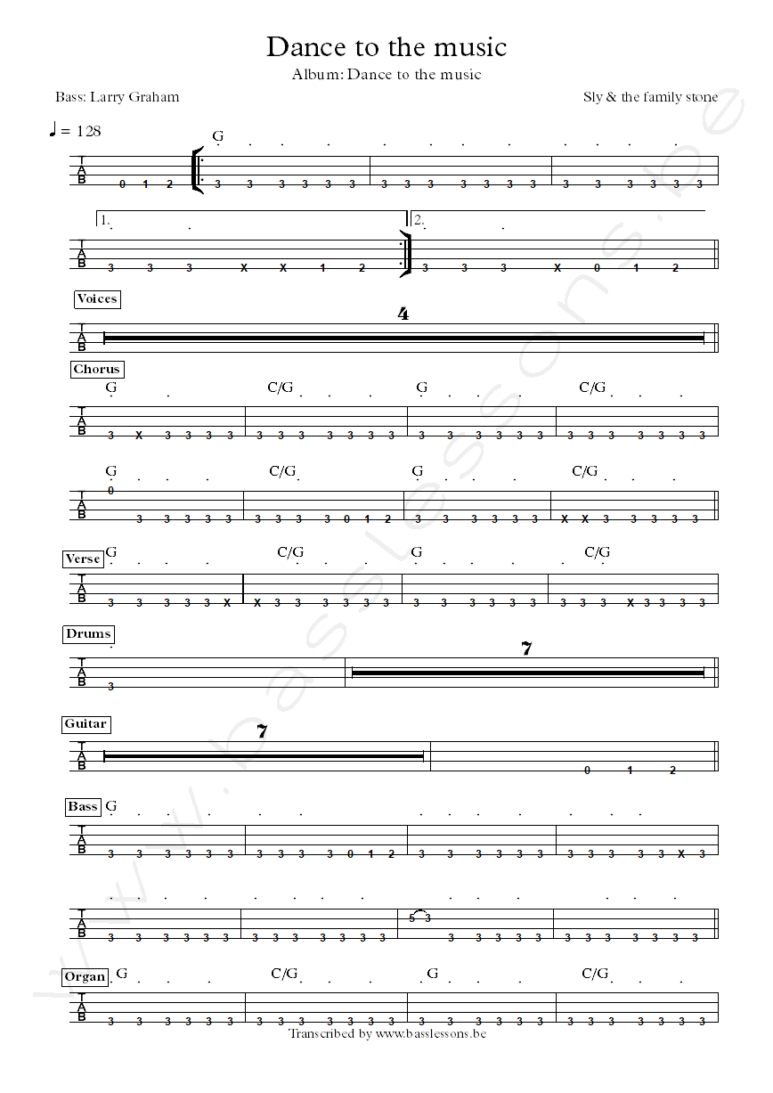 Dance to the music bass tab