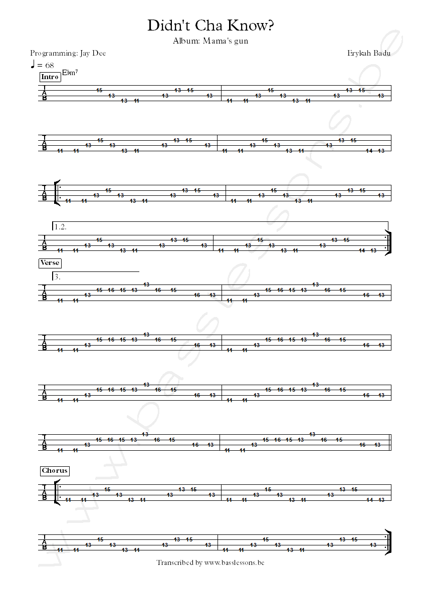 Erykah Badu Don't cha know bass tab