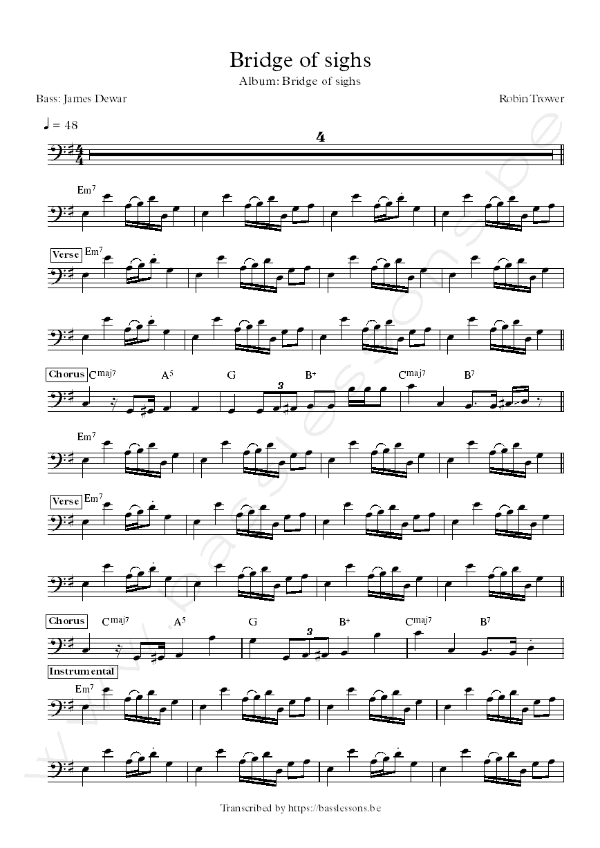 Robin trower james dewar bridge of sighs bass transcription