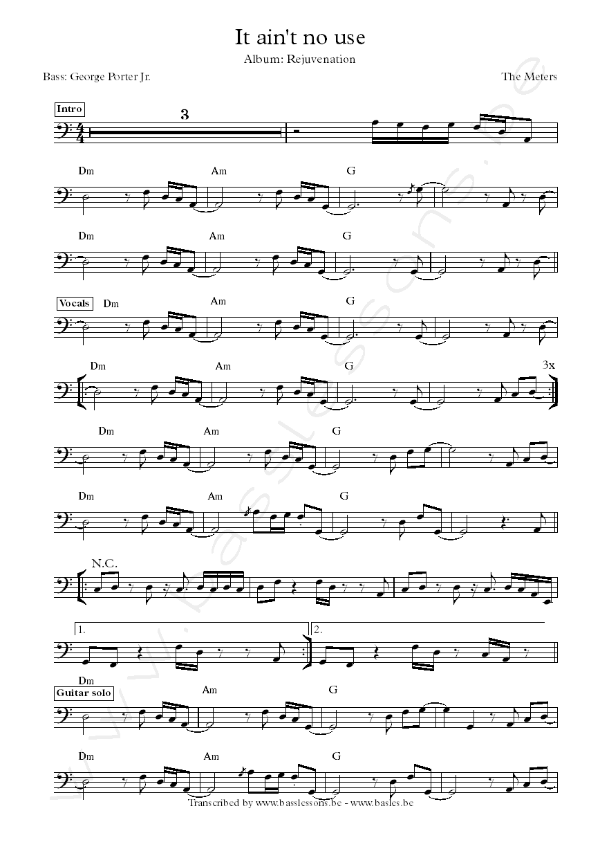 the meters it aint no use bass transcription