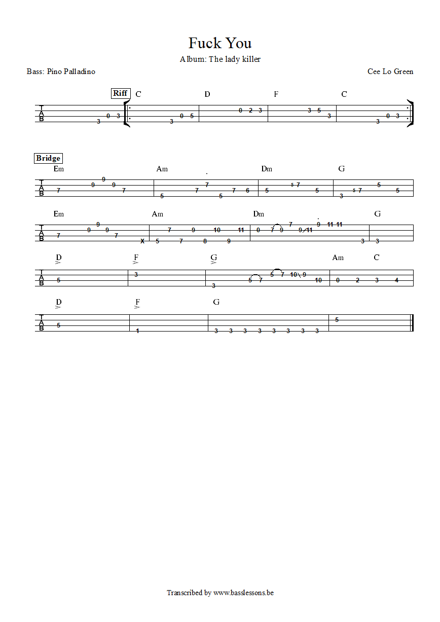 Cee Lo Green Fuck You Pino Palladino bass tab
