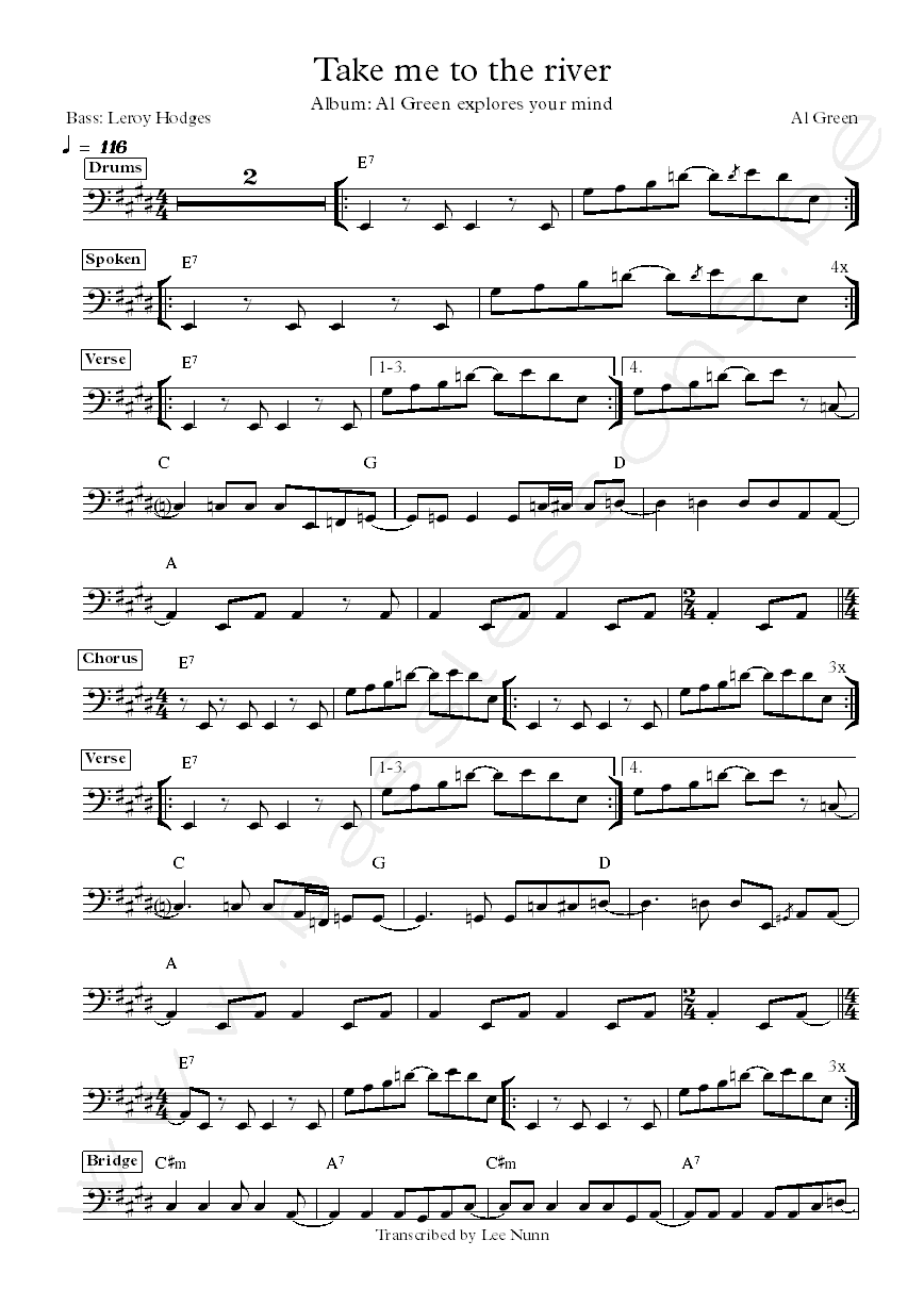 al green take me to the river leroy hodges bass transcription