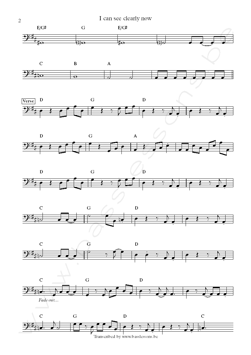 Johnny nash i can see clearly now bass transcription part 2