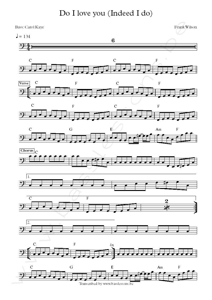 Frank wilson Do I love you carol kaye bass transcription