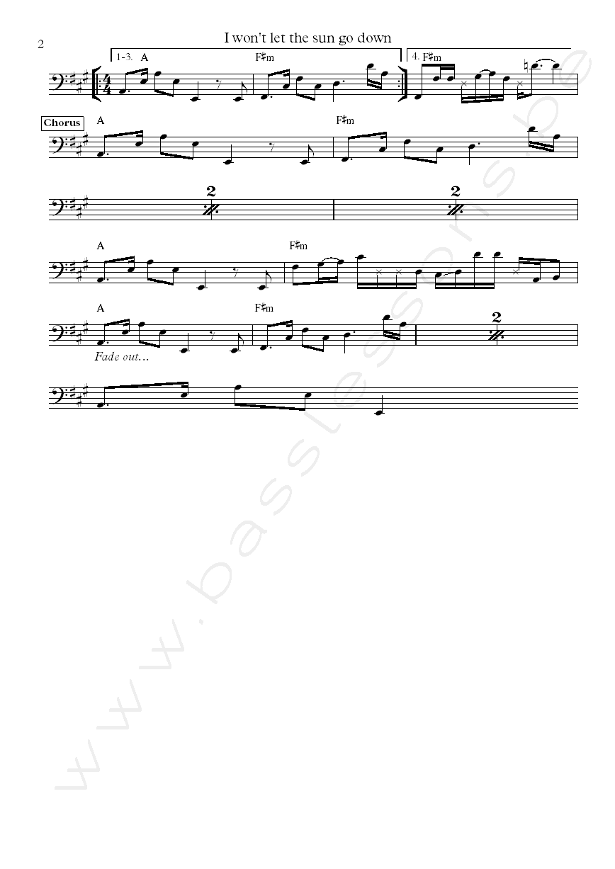 Nik Kershaw I Won't Let the Sun Go Down on Me bass transcription part 2