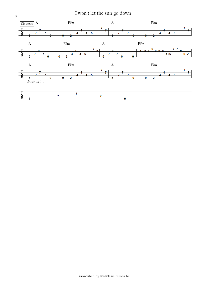 Nik Kershaw I Won't Let the Sun Go Down on Me bass tab part 2