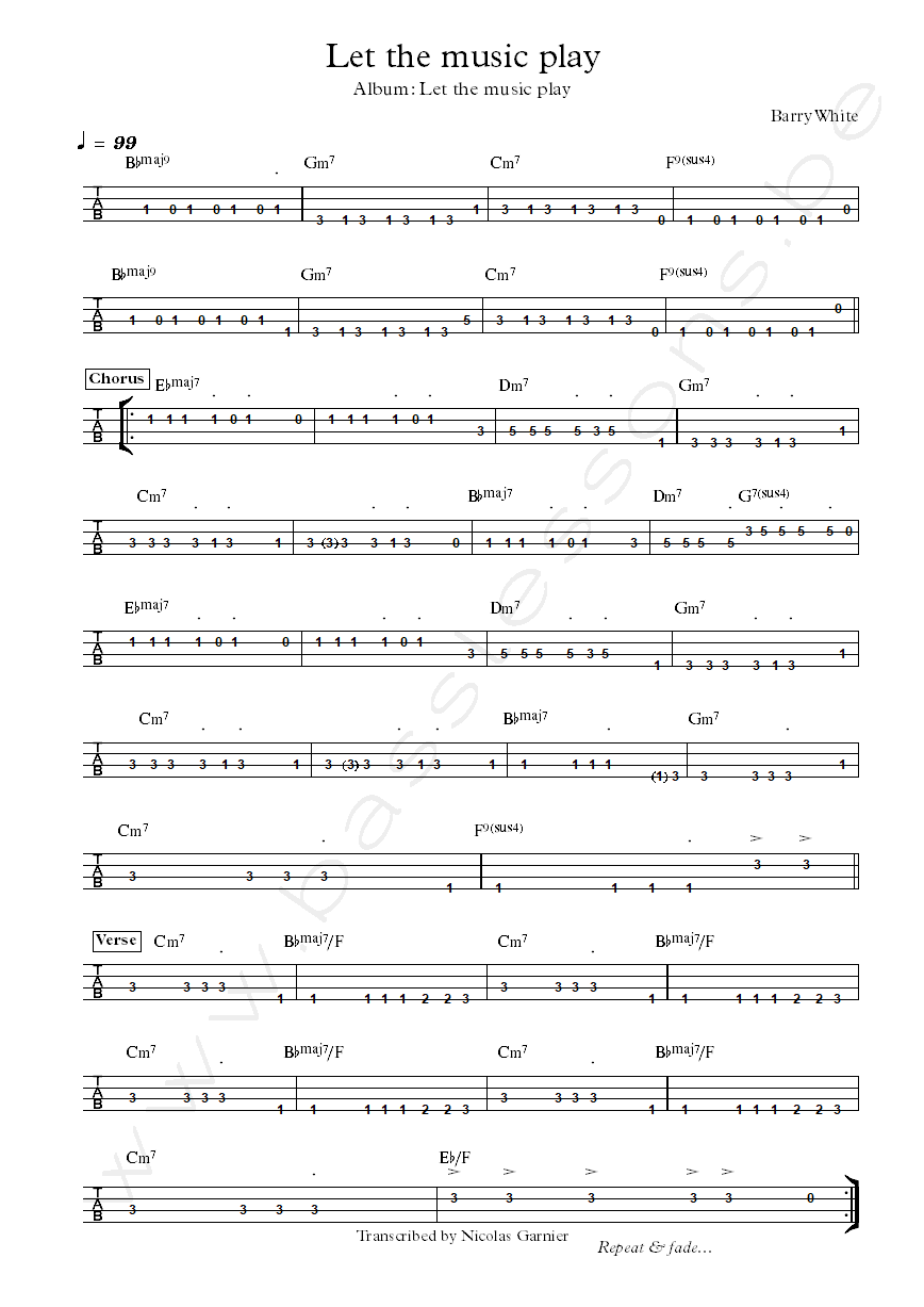 Barry white let the music play bass tab