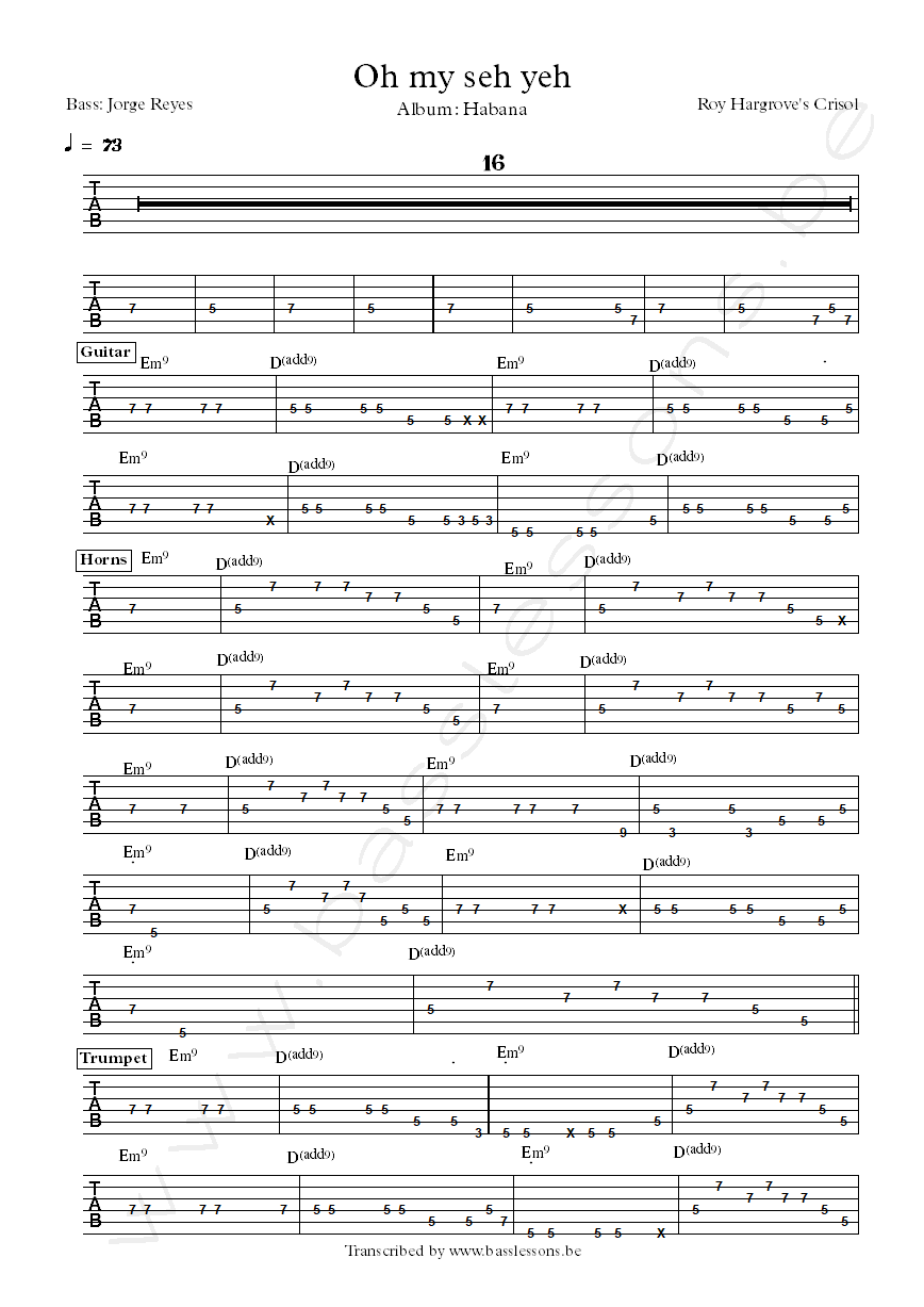 Roy hargrove crisol oh my sey yeh bass tab