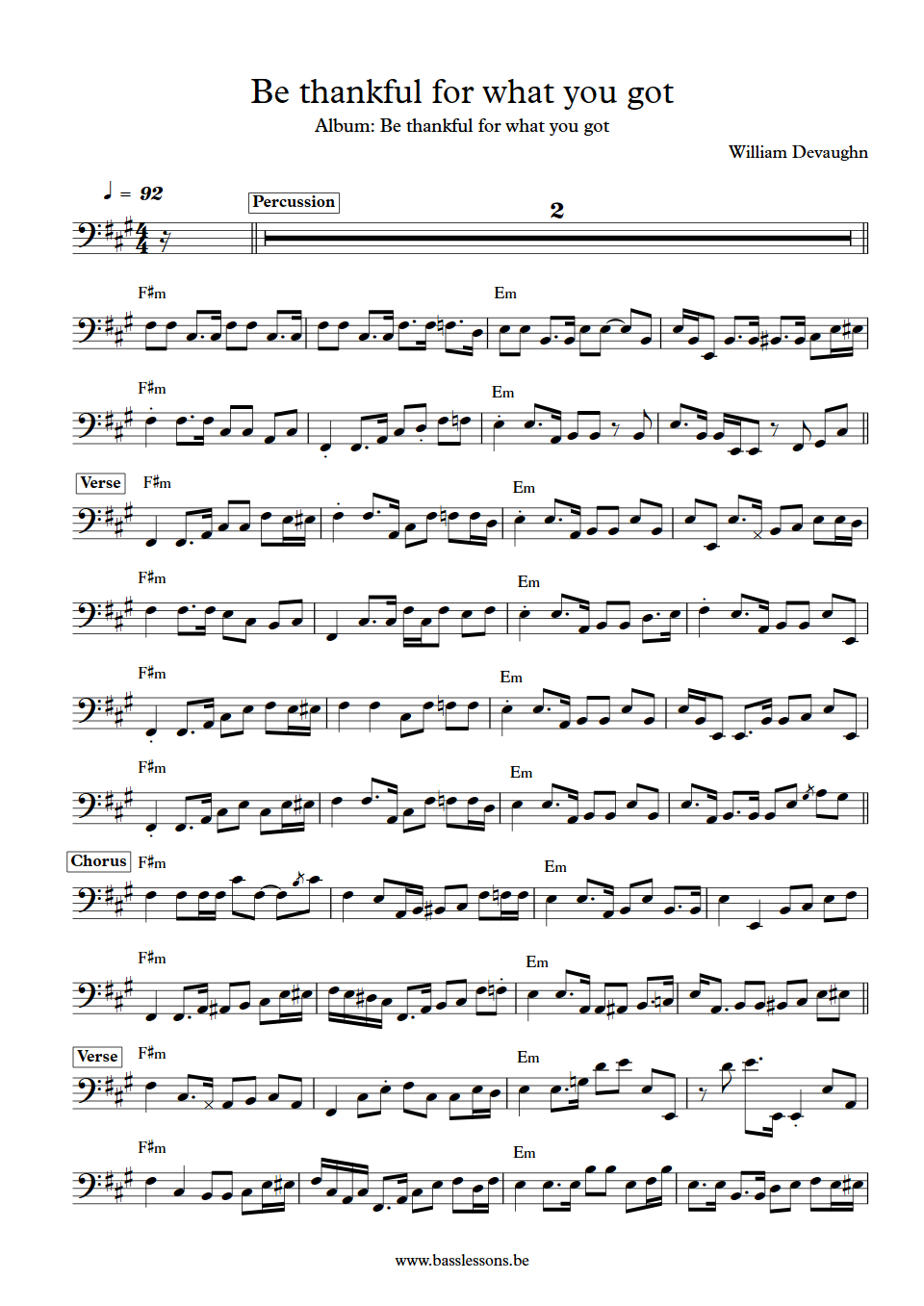 William Devaughn be thankful bass transcription