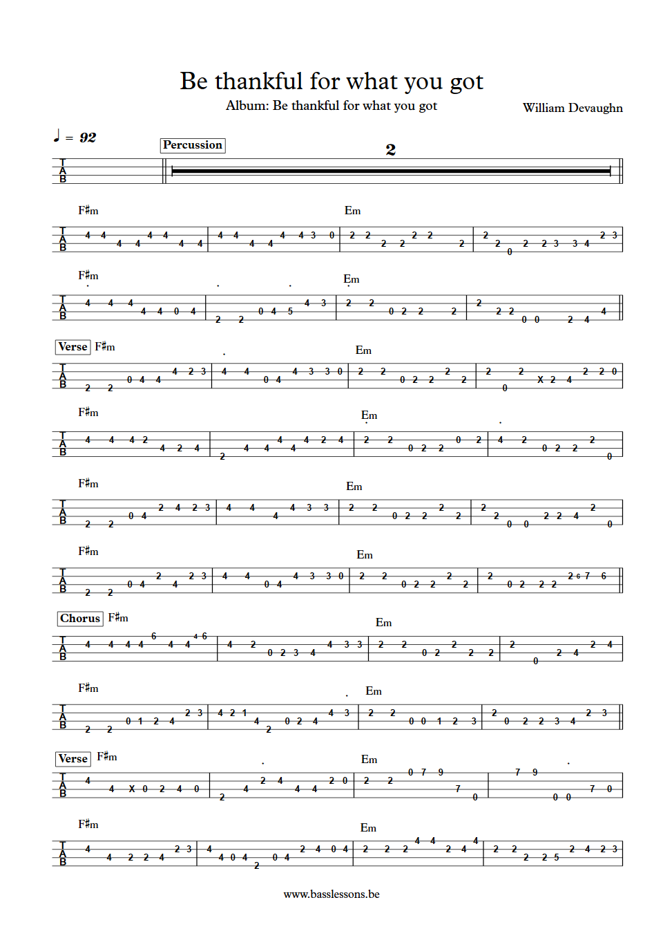 William Devaughn be thankful bass tab