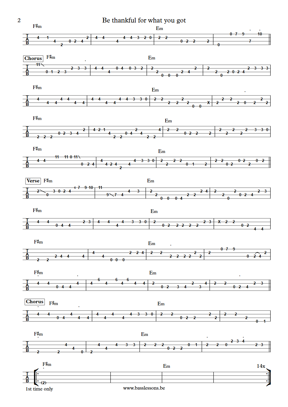 William Devaughn be thankful bass tab part 2