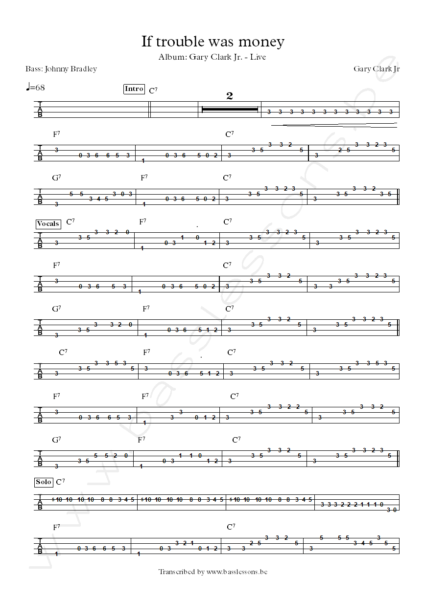 Gary Clark jr if troubla was money bass tab